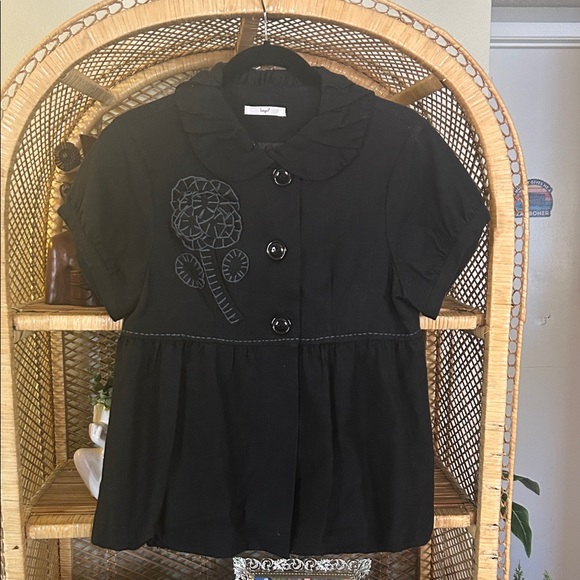 Hazel Black Women’s Cotten/Linen Blouse with Floral Embroidery - Picture 1 of 4